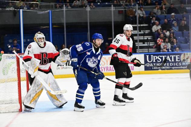 Belleville Senators goaltender Kaidan Mbereko and defenceman Ryan O'Rourke vs. the Syracuse Crunch