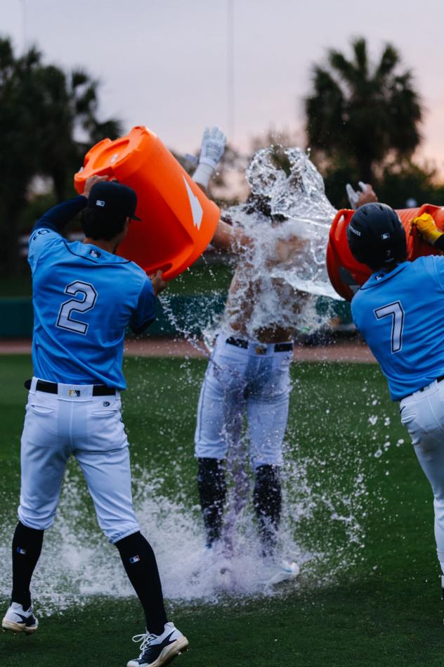 Charleston RiverDogs douse Taitn Gray after his game-winning hit