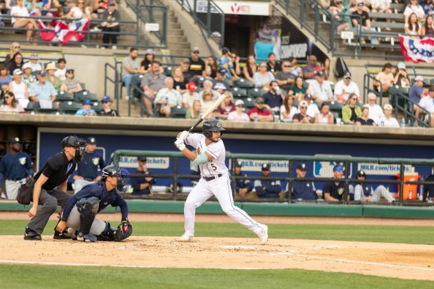 Charleston RiverDogs catcher Yirer Garcia at bat