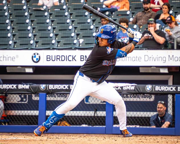 Jihwan Bae of the Syracuse Mets awaits a pitch
