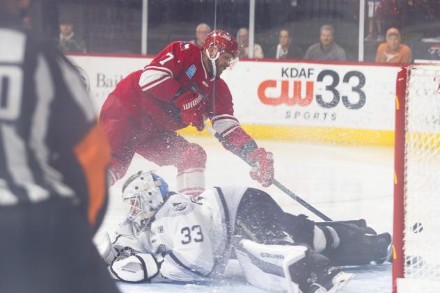 Allen Americans center Colton Hargrove vs. the Idaho Steelheads