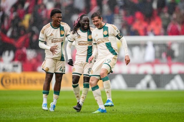 Atlanta United all smiles after a goal against Toronto FC