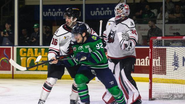 Adirondack Thunder goaltender Jeremy Brodeur and defenseman Luke Reid