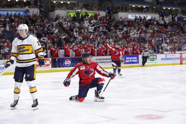 South Carolina Stingrays celebrate a goal against the Atlanta Gladiators