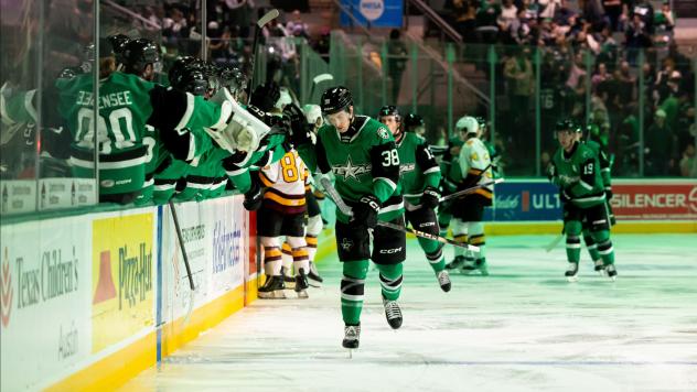 Texas Stars forward Artem Shlaine along the bench