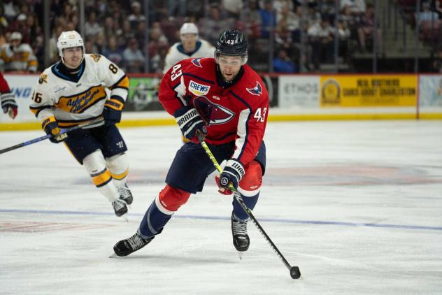 South Carolina Stingrays' Patrick Guzzo and Atlanta Gladiators' Austin Roest ion game night