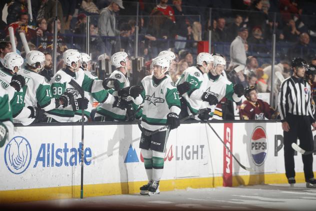 Texas Stars forward Kole Lind along the bench