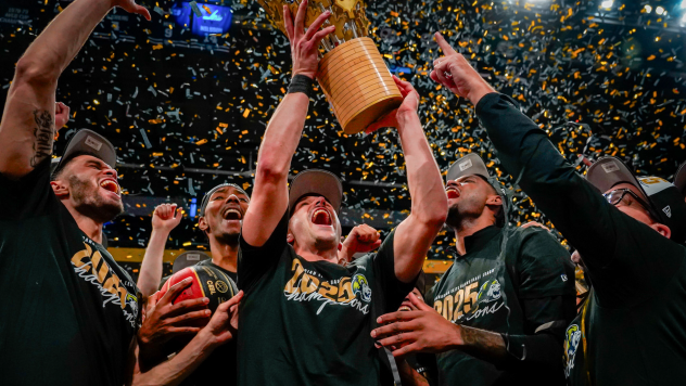 Niagara River Lions celebrate the 2025 CEBL championship