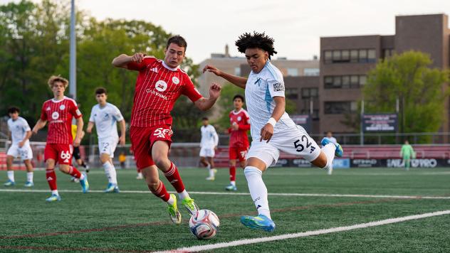 Chicago Fire FC II midfielder Damian Nigg (left) vs. New York City FC II