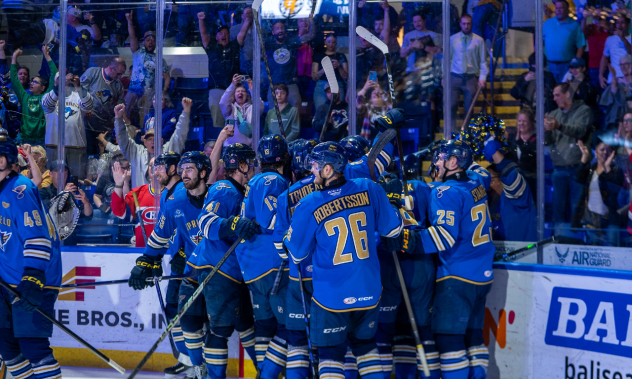 Springfield Thunderbirds celebrate the overtime winner in front of their fans