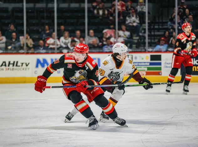 Grand Rapids Griffins left wing Alex Doucet vs. the Chicago Wolves