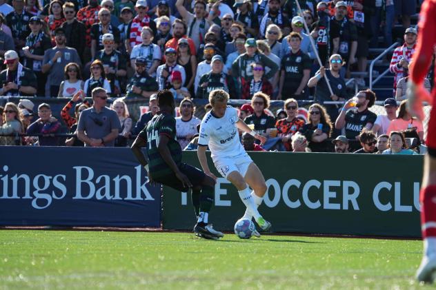 Logan Dorsey of Rhode Island FC with possession vs. Portland Hearts of Pine