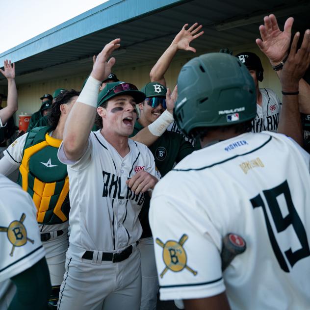 Oakland Ballers celebrate in the dugout