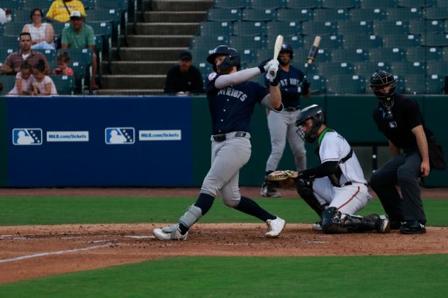 Tyler Hardman of the Somerset Patriots with a big swing