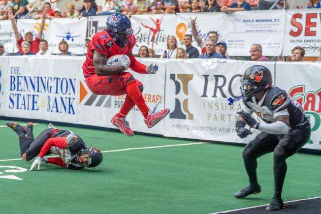 Salina Liberty wide receiver Duke Williams eyes the endzone against the Sioux City Bandits