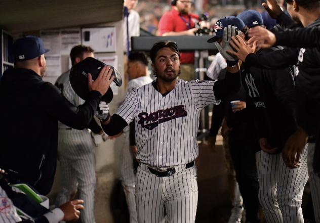 Jace Avina of the Somerset Patriots in the dugout