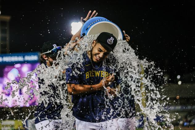 Biloxi Shuckers celebrate a win