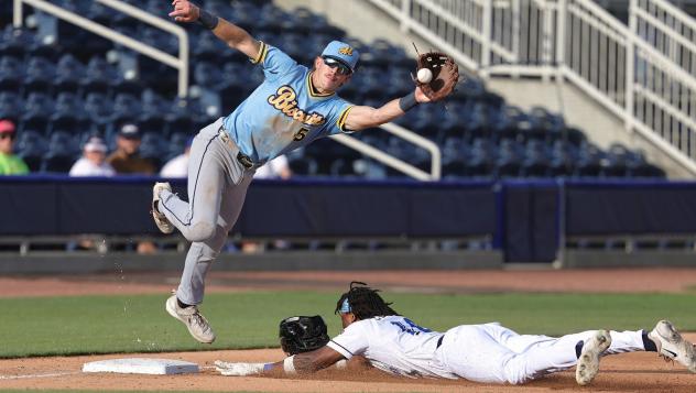 Montgomery Biscuits shortstop Brayden Taylor fields a throw