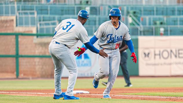 Frank Rodriguez of the Tulsa Drillers rounds third base
