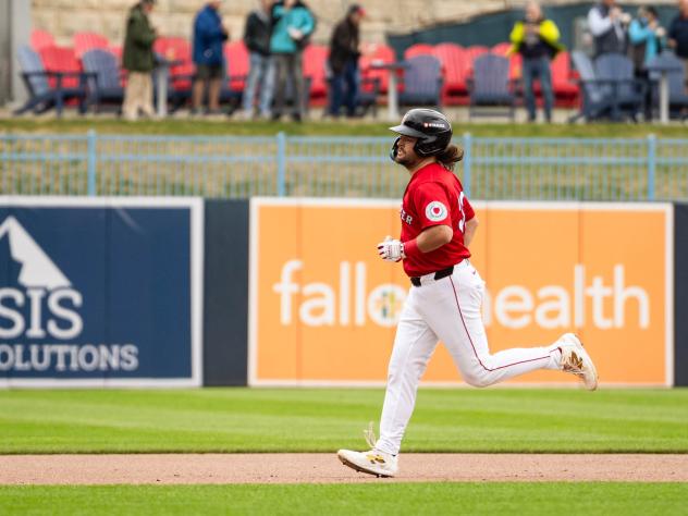 Nathan Hickey of the Worcester Red Sox rounds the bases