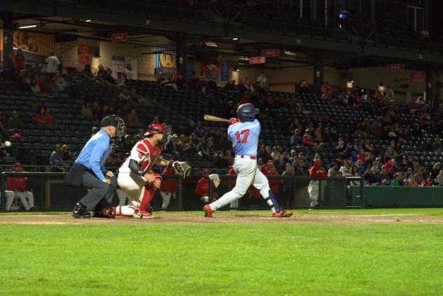 Lincoln Saltdogs' Paul Myro at bat
