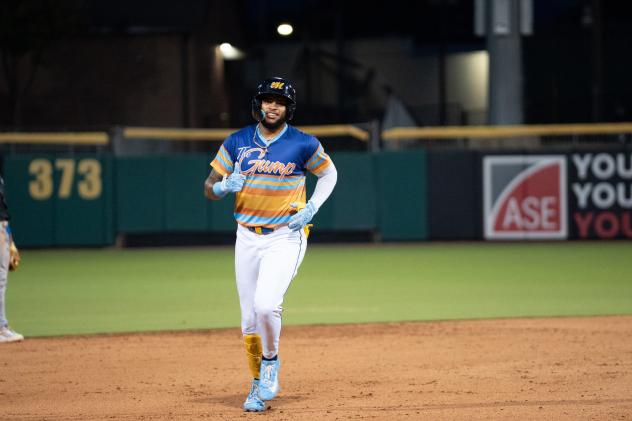 Xavier Isaac of the Montgomery Biscuits rounds the bases