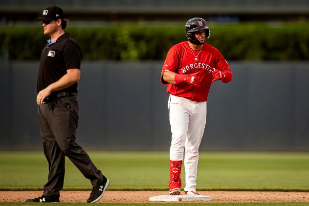 Allan Castro of the Worcester Red Sox on base