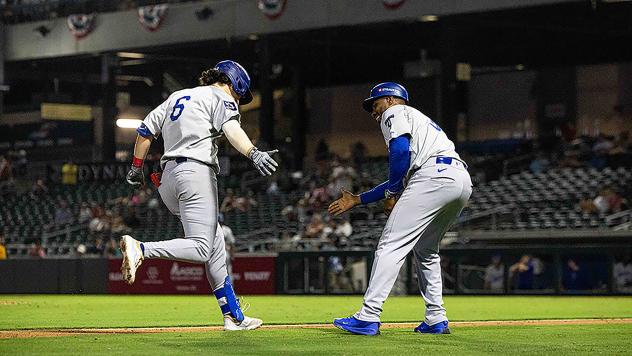 Jake Gelof of the Tulsa Drillers rounds third base