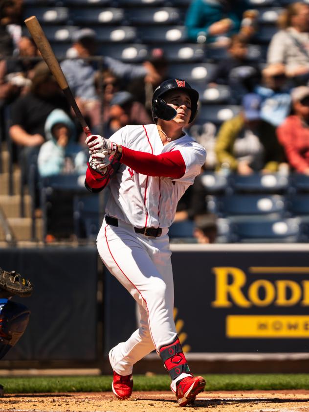 Worcester WooSox' Mikey Romero at bat