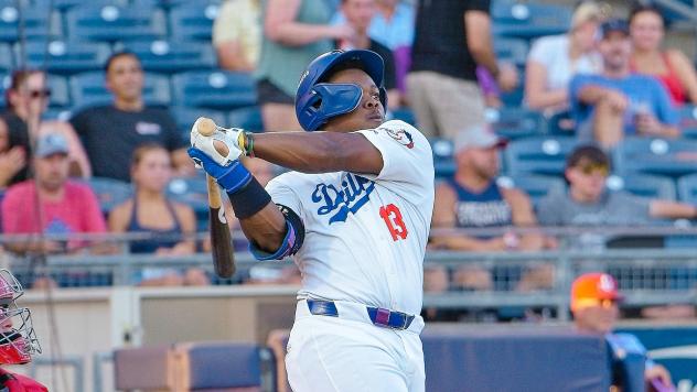 Zyhir Hope of the Tulsa Drillers blasts a home run