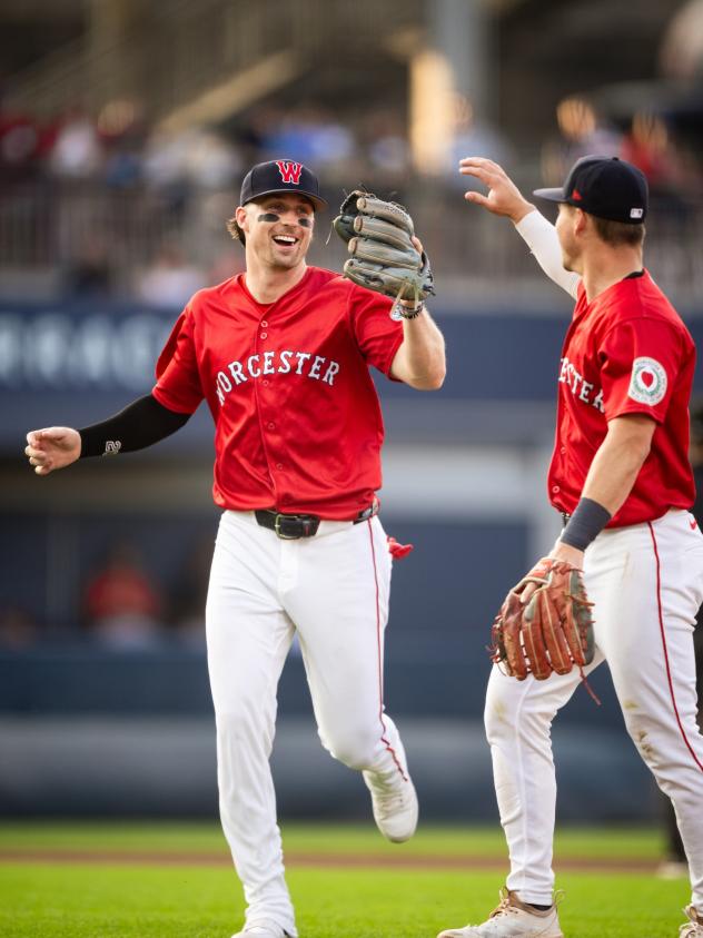 Worcester Red Sox SS Nick Sogard (left) and 2B Tyler McDonough