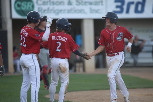 St. Cloud Rox exchange congratulations after scoring