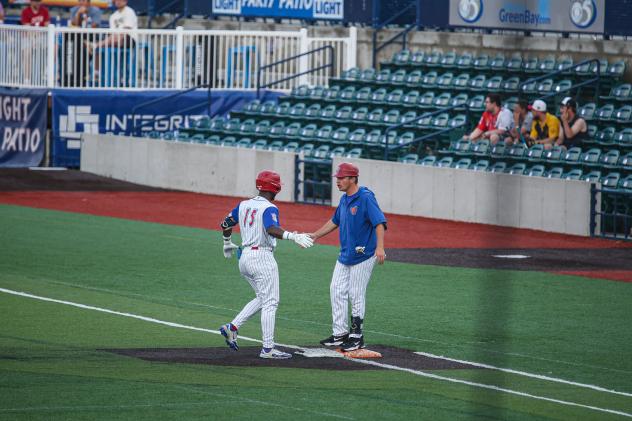 Green Bay Rockers infielder David Ballenilla at first base