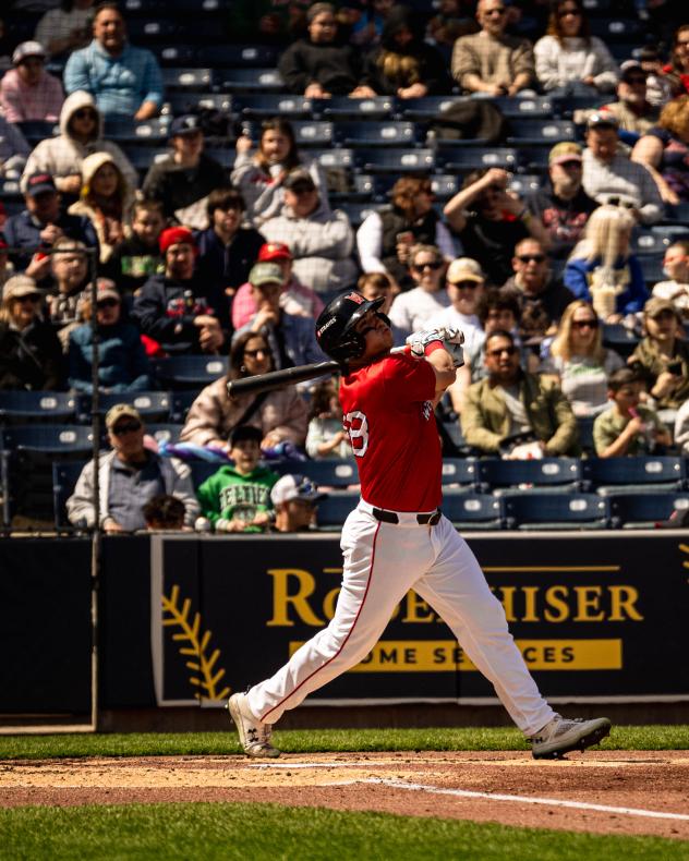 Nate Eaton of the Worcester Red Sox homers