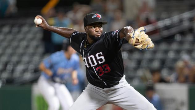 Hickory Crawdads' Jesus Lafalaise in action