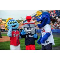 Rome Braves Mascots Romey, Roxie and Roman