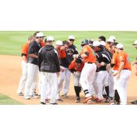 Prentice Redman Congratulated by Long Island Ducks Teammates