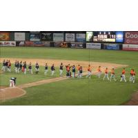 Long Island Ducks and Camden Riversharks Exchange High Fives