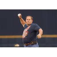 Christopher Lee of C. Lee Services Throws out the First Pitch for the Akron RubberDucks