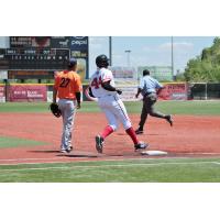 Andrew Godbold of the Florence Freedom Reaches First Base