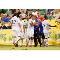Bruno Nunes of the Fort Lauderdale Strikers Gets Congratulated