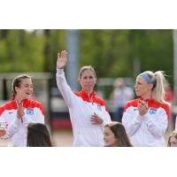 Jen Hoy, Shannon Boxx and Julie Johnston of the Chicago Red Stars