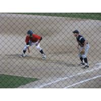 Justin Flores Leads off First for the Kelowna Falcons