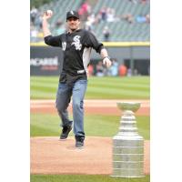Patrick Sharp Throwing out the First Pitch at a Chicago Cubs Game