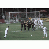 Junior Burgos of the Atlanta Silverbacks Lines up for a Free Kick