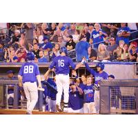 Lars Anderson of the Tulsa Drillers Congratulated in the Dugout