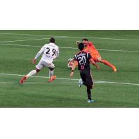 Romuald Peiser of Ottawa Fury FC Saves a Shot from Stefano Pinho of the Fort Lauderdale Strikers