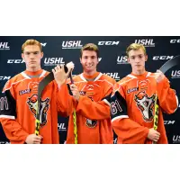 Omaha Lancers Forward John Wojciechowski, Defenseman Grant Gabriele and Forward William Fallstrom