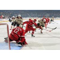 Chicago Wolves Press in toward Charlotte Checkers' Goal