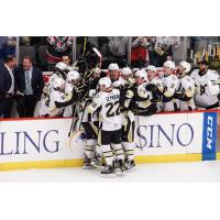 Wheeling Nailers Defensemen Clark Seymour Celebrates with Wheeling Nailers Teammates